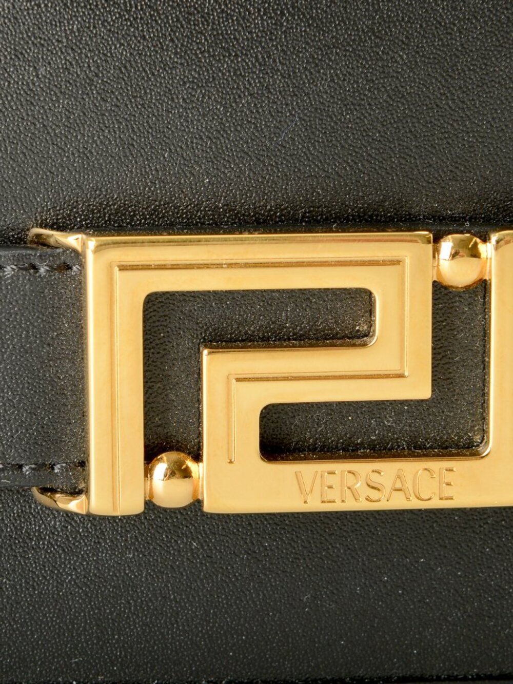 Versace Women's Black Leather Gold Color Creeca Logo Bifold Wallet - Picture 2 of 6